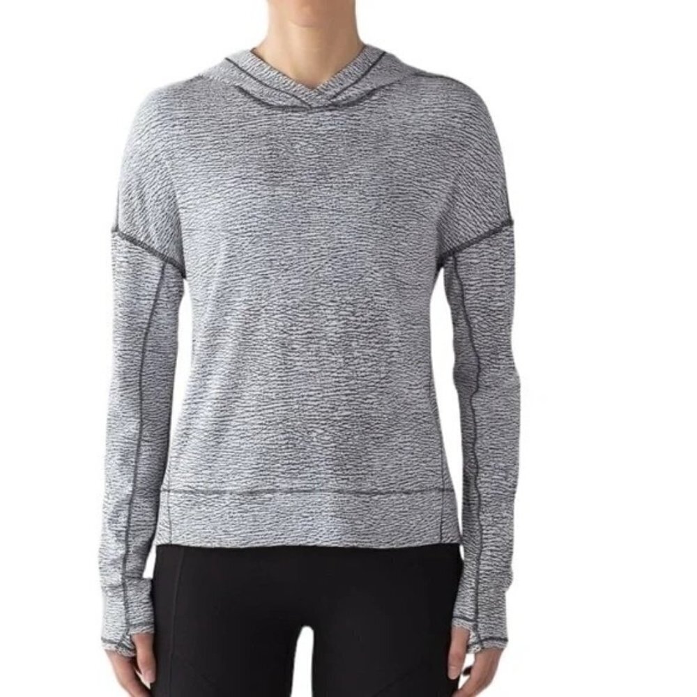 Lululemon Squad Goals Hoodie Pebble Jacquard Gray Top Womens Size 6 Lightweight